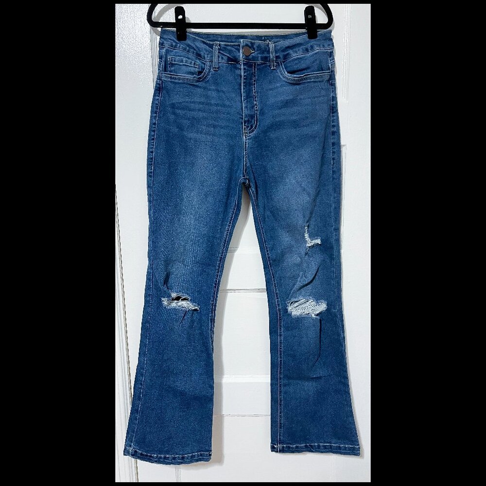 One 5 One Womens Selah Indigo High Rise Destructive Bootcut Jeans Size 14/32 EUC